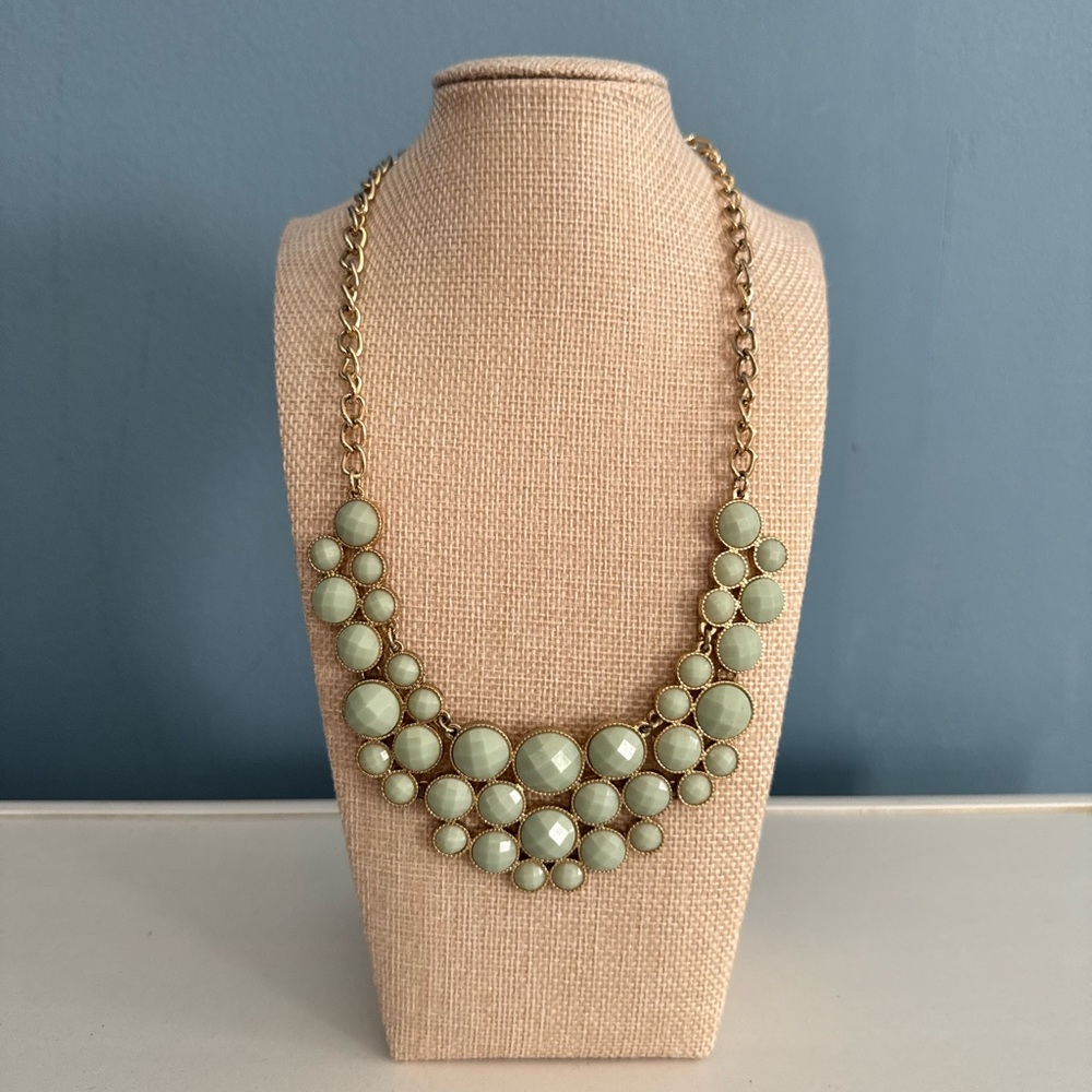 Mint Green Bubble Bib Statement Necklace Gold Tone - Picture 2 of 4